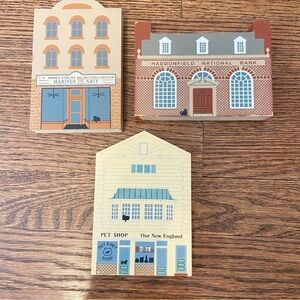 The Cat’s Meow | Vintage 1993 Series XI lot of 3 Mini Wooden Houses cottage core